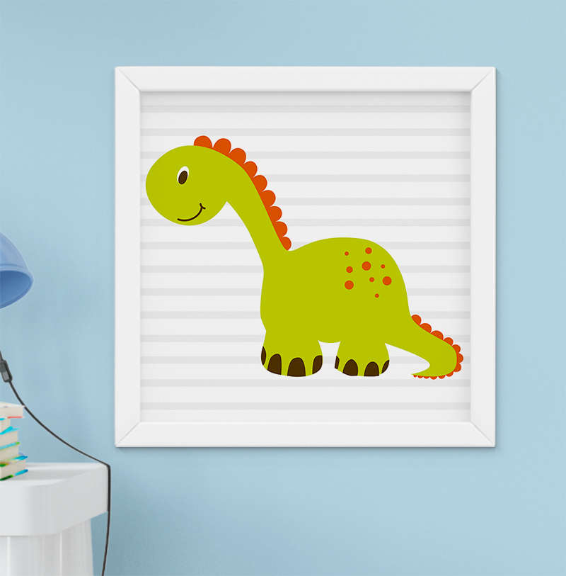 Quadro infantil desenho dinossauro verde - Conspecto