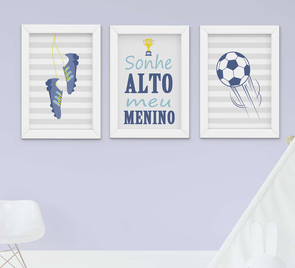 Quadro Infantil Menino Futebol Bola Sonhe Alto 3 Pecas Por isso se for um quarto infantil temático. brl