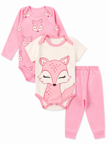 Kit 3 Peças Roupa De Bebe Menina Body E Calça Mijão Algodão Raposinha
