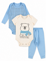 Kit 3 Peças Roupa De Bebe Menino Body E Calça Mijão Algodão Ursinho
