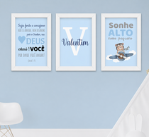 Kit 3 Quadros Decorativos Menino Ursinho Aviador Nome