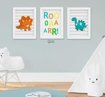 Quadro Decorativo Infantil Dinossauro Kit 3 Peças