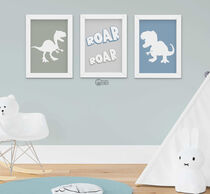 Quadro Decorativo Infantil Menino Dinossauro Silhueta Kit 3 Peças