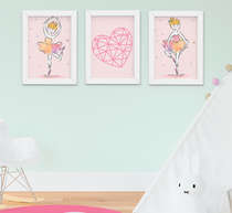 Quadro Decorativo Infantil Menina Bailarina Kit 3 Peças