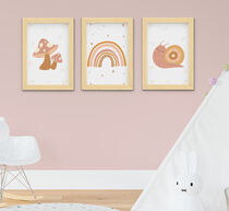 Quadro Infantil Bebê Menina Jardim Boho Cogumelo Caracol 3 Peças