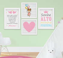 Quadro Infantil Bebê Menina Santo Anjo Sonhe Alto