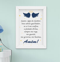 Quadro Infantil Bebê Menino Oração Santo Anjo Azul Marinho