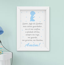 Quadro Infantil Bebê Menino Oração Santo Anjo Azul 