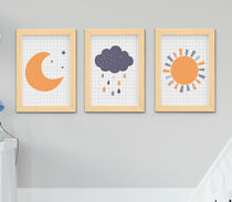 Quadro Infantil Céu Boho Sol Lua Nuvem