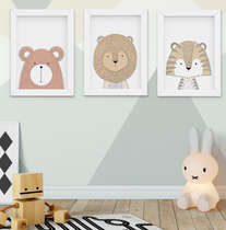 Quadro Decorativo Infantil Escandinavo Urso Leão Tigre Kit 3 Peças