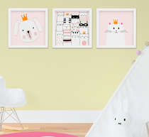 Quadro Decorativo Infantil Bebê Menina Gatinhos Kit 3 Peças