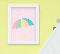 Quadro Infantil Quarto Bebê Menina Guarda Chuva 