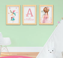 Quadro Infantil Menina Aquarela Jardim Flores Nome Kit 3 Peças