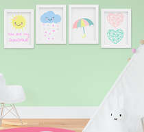 Quadrinho Infantil Bebê Menina Chuva de Amor Kit 4 Peças