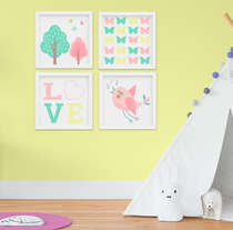 Quadro Infantil Quarto Bebê Menina Jardim Encantado Kit 4 Peças