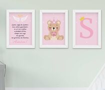 Quadro Infantil Menina Ursinha Coroa Princesa  Nome Santo Anjo