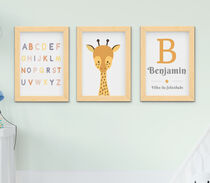 Quadro Infantil Menino Girafa Alfabeto Nome 