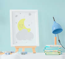 Quadro Decorativo Infantil Bebê Menino Lua e Nuvem 