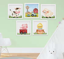 Quadro Infantil Menino Menina Fazendinha Kit 5 Peças 