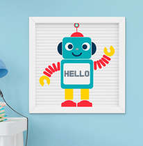 Quadro Infantil Bebê Menino Robô Hello 