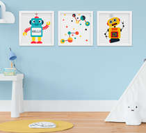 Kit Quadro Infantil Quarto Bebê Menino Robô 3 Peças