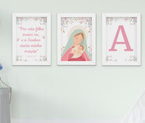 Quadro Infantil Nossa Senhora Flores Rosa