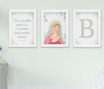 Quadro Infantil Nossa Senhora Folhas Verde