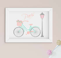 Quadro Infantil Quarto Bebê Menina Paris Bicicleta