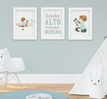 Quadro Infantil Quarto Bebê Aquarela Menino Coelho 