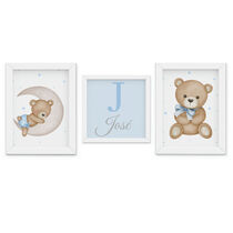 Quadro Decorativo Infantil Menino Ursinho Nome Personalizado Azul Bebê