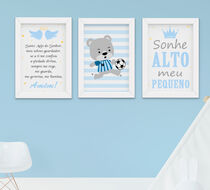 Quadro Infantil Quarto Bebê Menino Futebol Ursinho 