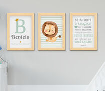 Quadro Infantil Quarto Bebê Menino Leão Seja Forte e Corajoso