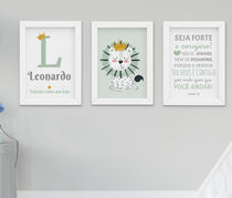 Quadro Infantil Quarto Bebê Menino Leão Verde
