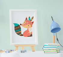 Quadro Decorativo Infantil Bebê Menina Menino Raposa Indian Fox 