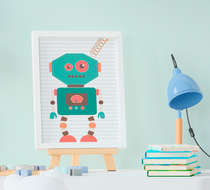 Quadro Bebê Infantil Menino Robozinho Verde 