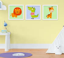 Quadro Infantil Quarto Bebê Menino Safari Kit 3 Peças