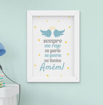 Quadro Quarto Bebê Menino Oração Santo Anjo Azul 