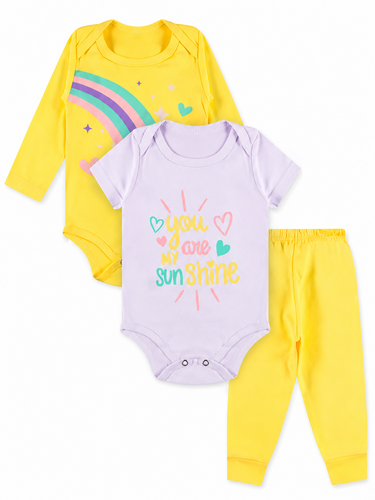 Kit 3 Peças Roupa De Bebe Menina Body E Calça Mijão Algodão Arco-iris