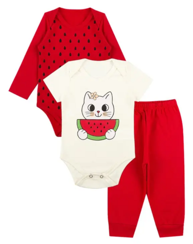 Kit 3 Peças Roupa De Bebe Menina Body E Calça Mijão Algodão Gatinha
