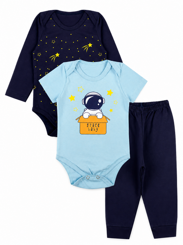 Kit 3 Peças Roupa De Bebe Menino Body E Calça Mijão Algodão Astronauta