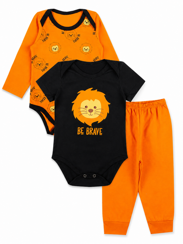Kit 3 Peças Roupa De Bebe Menino Body E Calça Mijão Algodão Leão