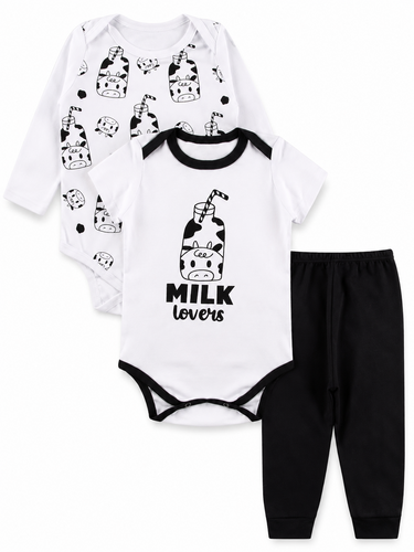 Kit 3 Peças Roupa De Bebe Menino Body E Calça Mijão Algodão Milk Lovers