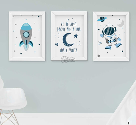 Quadro Decorativo Infantil Menino Bebê Astronauta Foguete
