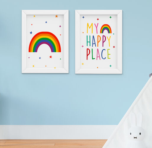 Quadro Infantil Bebê Menina Menino Arco-Íris Kit 2 Peças