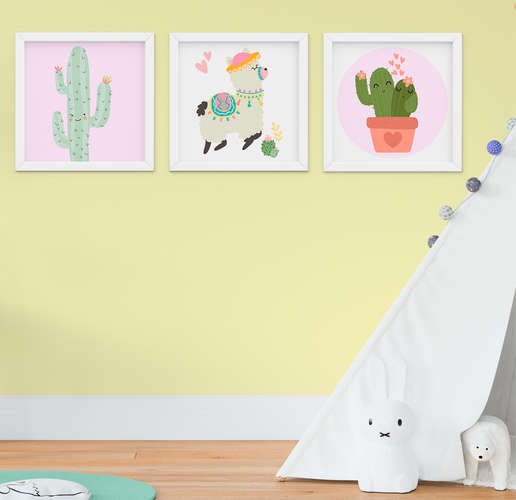 Decoração parede quarto quadro infantil desenho cactos