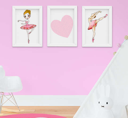 Quadrinho Infantil Bebê Menina Bailarina e Coração Kit 3 Peças