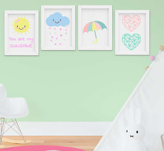 Quadrinho Infantil Bebê Menina Chuva de Amor Kit 4 Peças