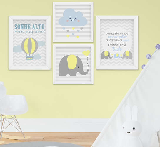 Quadro Infantil Menino Elefante Antes Tínhamos Um ao Outro Kit 4 Peças
