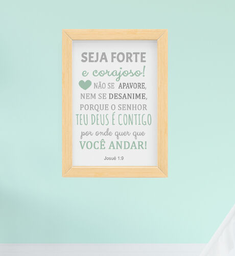 Quadro Infantil Menino Seja Forte e Corajoso Josué 1:9 Versículo