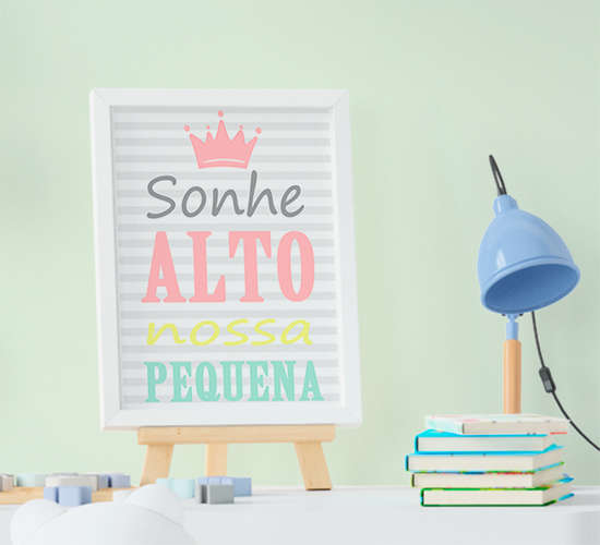 Quadro Infantil Quarto Bebe Menina Nome Frase Sonhe Alto 3 Pecas